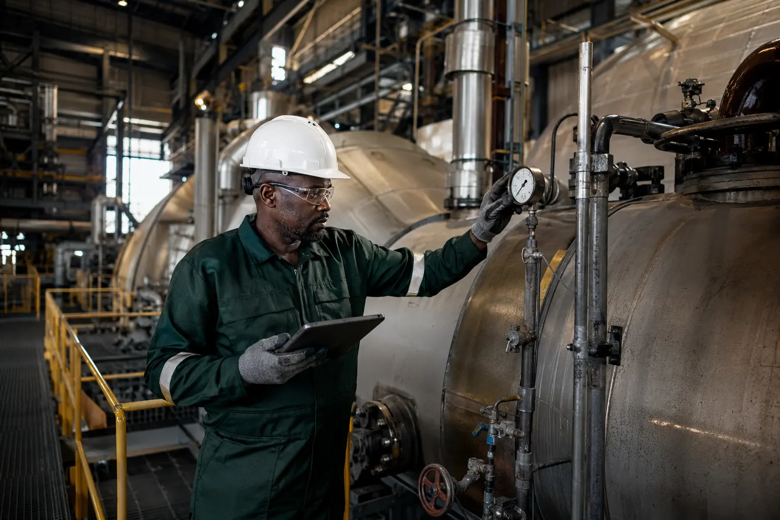 Pressure equipment inspector performing an industrial inspection